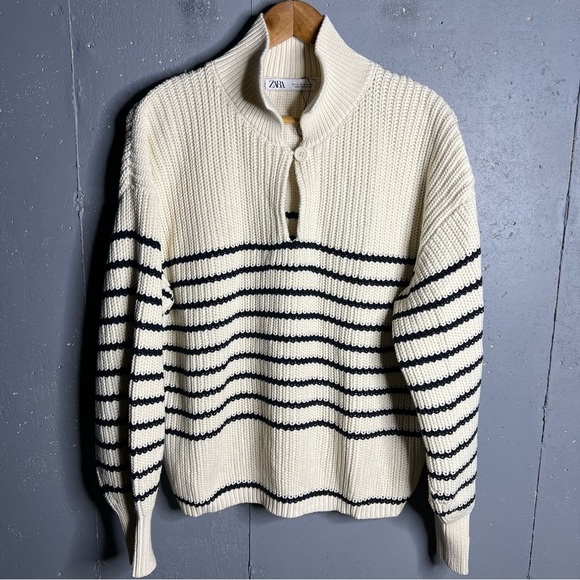Zara Striped Cream Women's Sweater in size Small - Picture 1 of 9